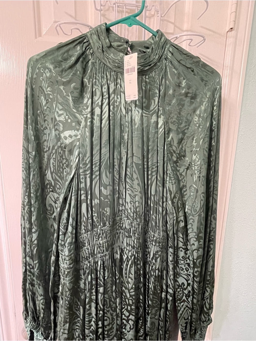 Anthropologie Sage Green Maxi Dress with Jacquard Pattern